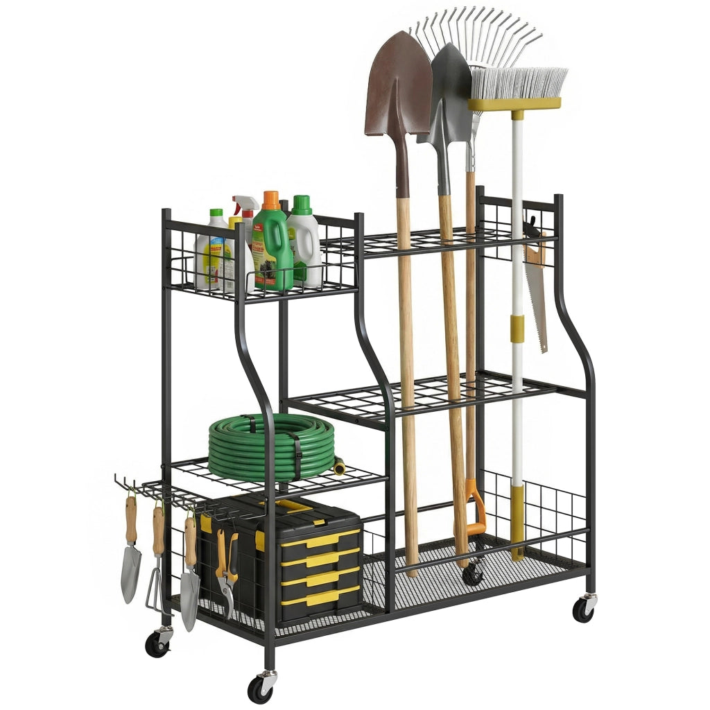Organizzatore Attrezzi da Giardino 3 Livelli ¨C zephmum ¨C Nero 104x40x95cm