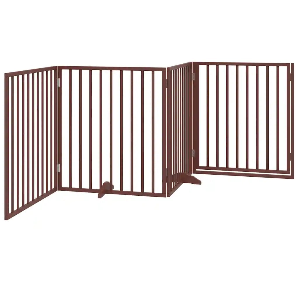 Cancelletto per cani con porta pieghevole 4 pannelli marrone 320 cm in legno di pioppo 352203