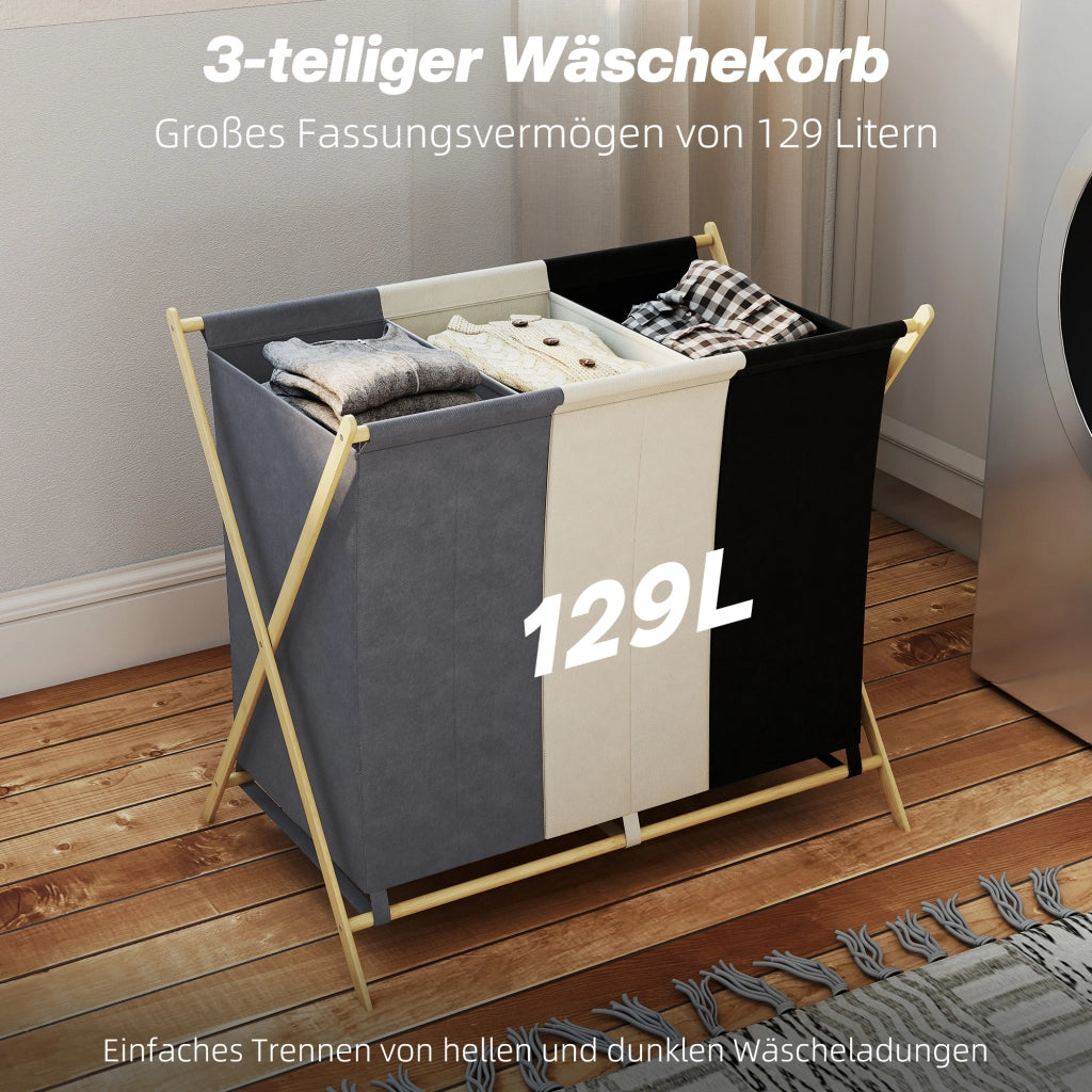 Cestino per biancheria pieghevole 3 scomparti 129L ¨C zephmum ¨C multicolore