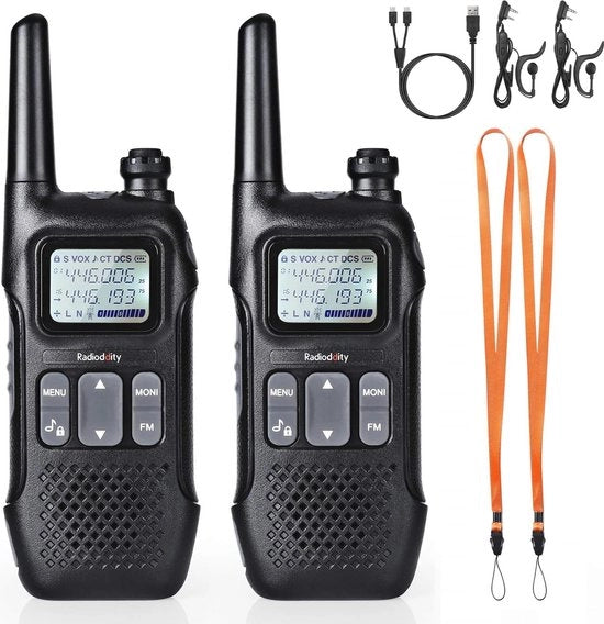 Set di Walkie Talkie PMR446 con display LCD e portata di 4 km - Licenza non richiesta e ricaricabile per avventure all'aperto