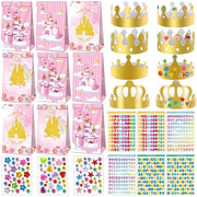 Regalo da principessa 12 pezzi - Corona in carta - Cappelli da festa - Adesivi strass autoadesivi - Etichette alfanumeriche - Sacchetti da festa in carta - Pacchetto da festa