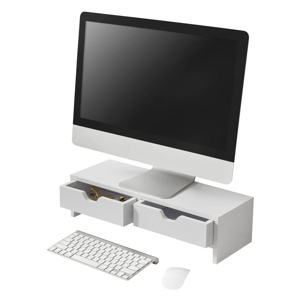 Supporto di Rialzo Monitor 'Mänttä' Base per Schermo con 2 Cassetti Portaoggetti - Bianco [en.casa]