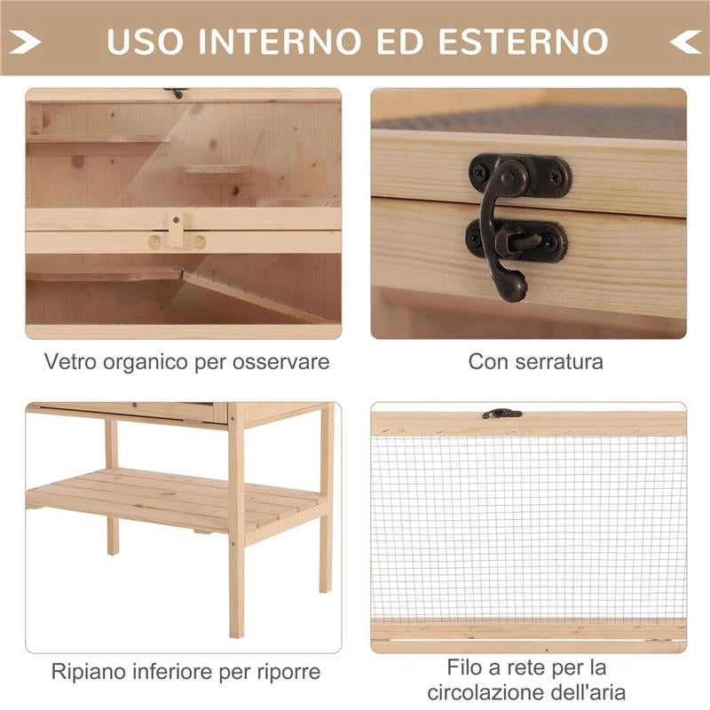 GABBIA PER RODITORI E CRICETI A 4 RIPIANI CON TETTO APRIBILE IN LEGNO 60X40X120CM
