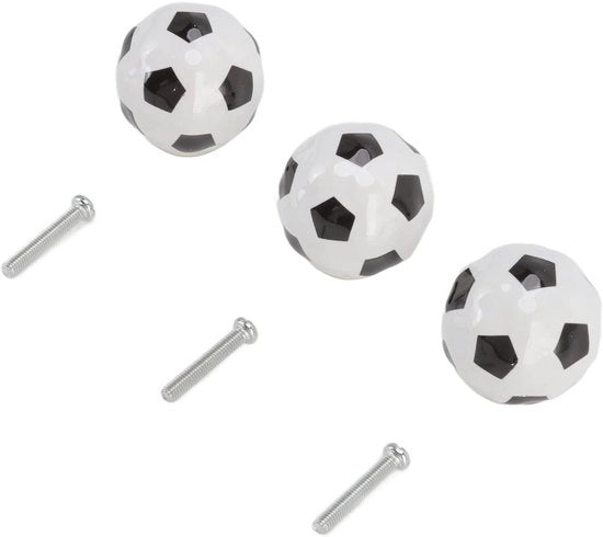 Set di maniglie da calcio in ceramica/ottone - 3 pezzi - 3,5x3,5x3,5cm - Antiscivolo - Duraturo - Per cassetti/dispenseri - Deurgrepen