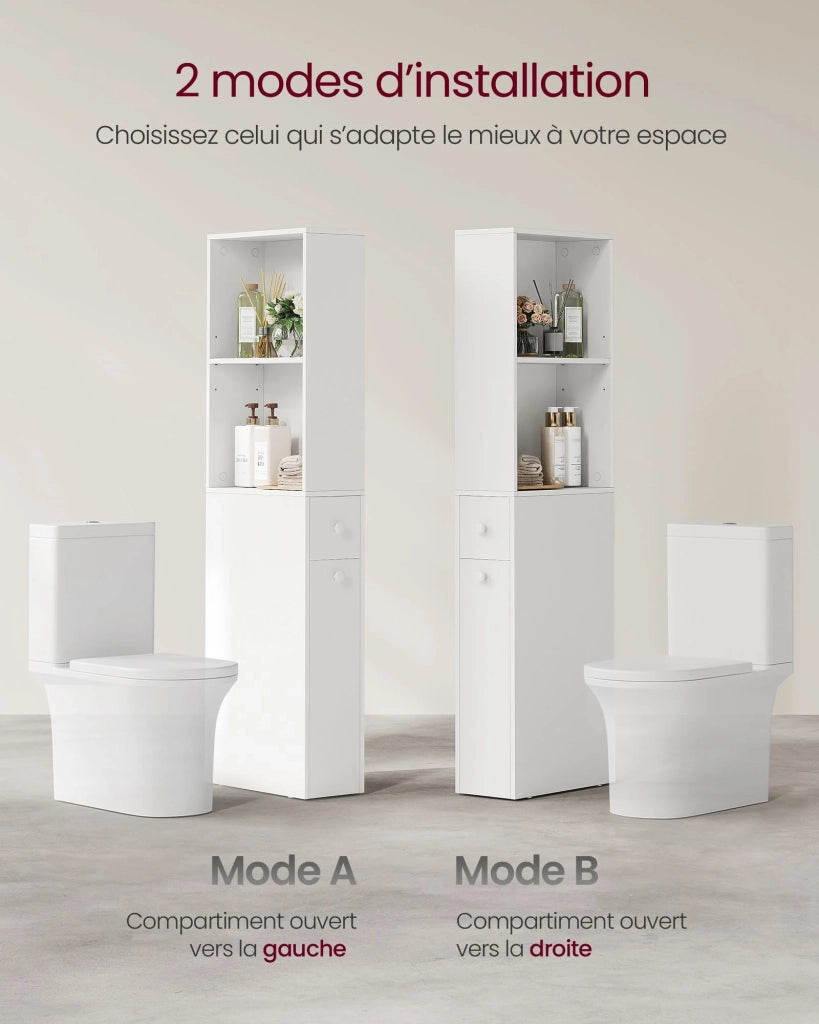 Mobiletto da bagno 40 x 18 x 134,4 cm alto mobiletto sottile con cassetti e ripiano regolabile mobiletto per piccoli spazi stile moderno bianco 12_0006475