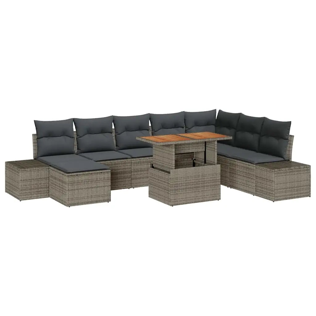 Set da Pranzo per Giardino con cuscino 9 pcs Grigio e Marrone 3349999
