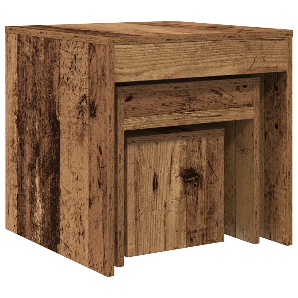 Tavolini Impilabili 3 pz Legno Antico in Legno Multistrato