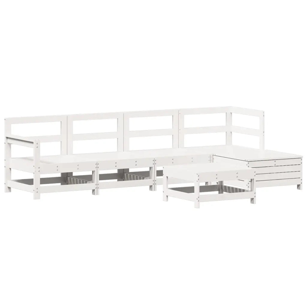 Set Divani da Giardino 6 pz Bianco in Legno Massello di Pino