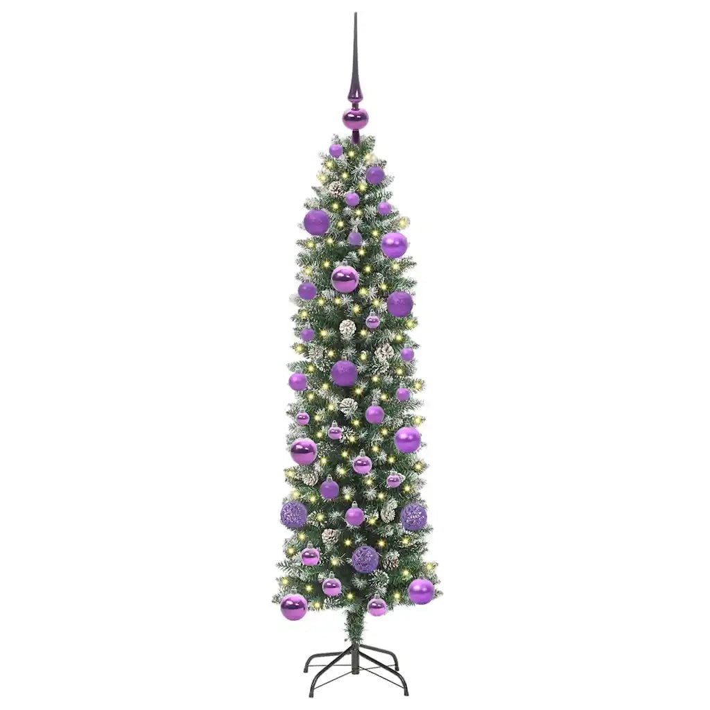 Albero di Natale Artificiale-Albero Natalizio Sottile Verde e Bianco 120 cm 503754