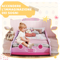 Letto per Bambini da 3-5 Anni 140x70 cm a Forma di Macchina con Sponde Rialzate di Sicurezza Rosa