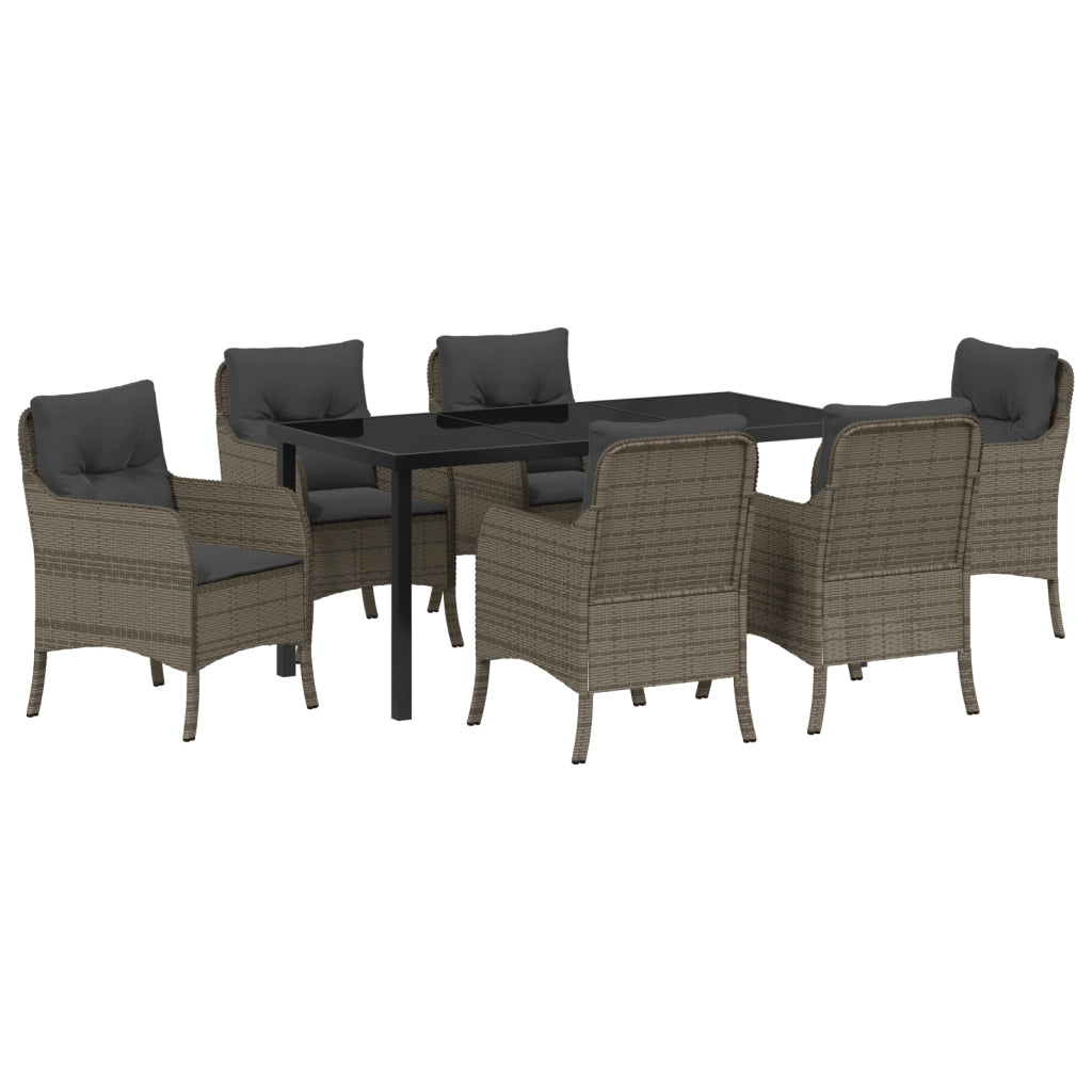 Set da Pranzo da Giardino 7 Pezzi con Cuscini Grigio Poly Rattan