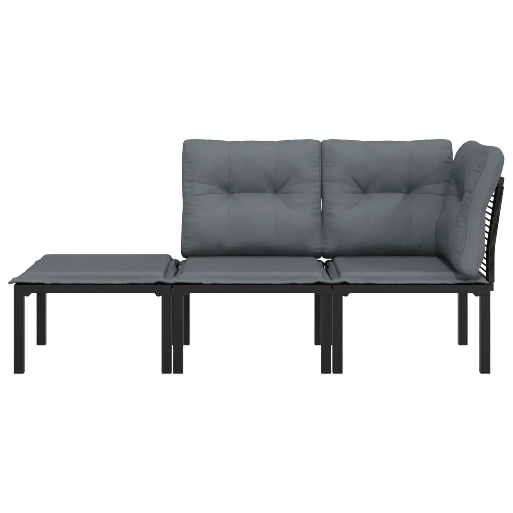 Set Salotto da Giardino 3 pz | Set di Mobili da Esterno Nero e Grigio in Polyrattan