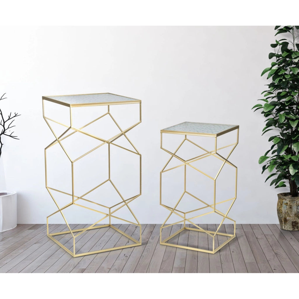 Set di Tavolini VKH595, Oro, Metallo, 50x50x100 cm