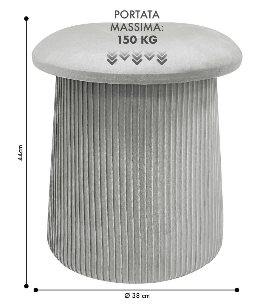 Pouf Contenitore in Velluto a Forma di Fungo – Poggiapiedi e Seduta Moderna 38x44 cm, Design Elegante Disponibile in 4 Colori Grigio