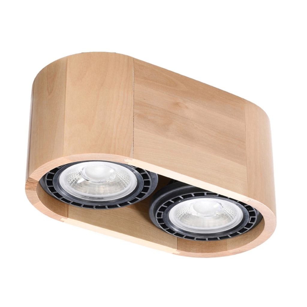 Faretto soffitto legno chiaro ovale doppio 2xGU10 10W