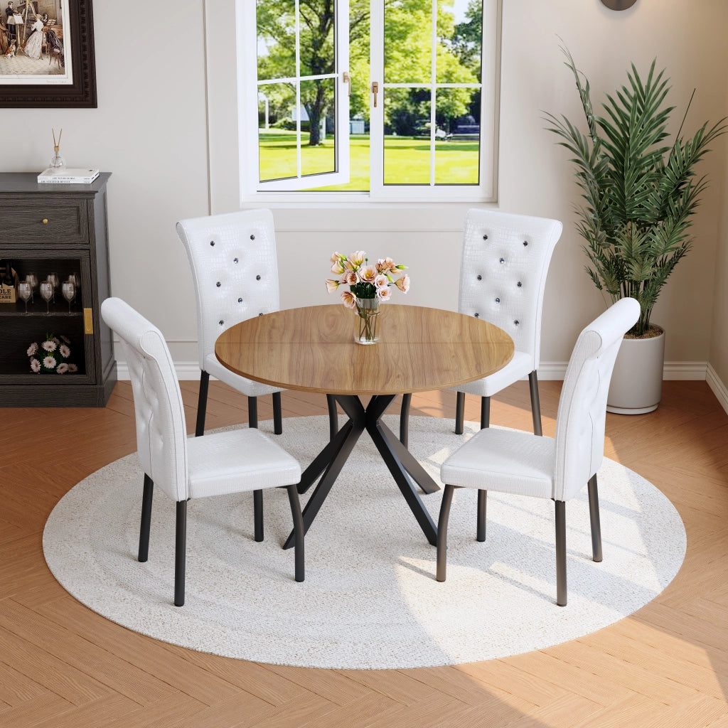 Sedie da Pranzo Set 2 Pezzi ¨C MINIMAL ¨C Bianco, Ecopelle con Bottoni e Gambe in Metallo