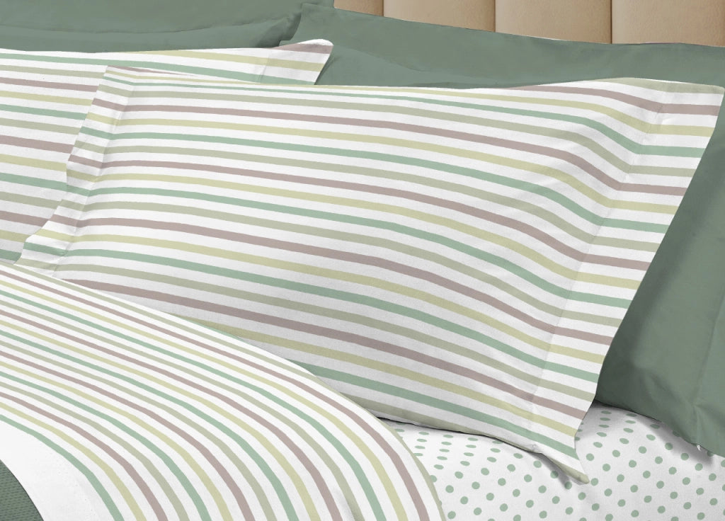 Completo Lenzuola Letto 100% Cotone Italy 3027 Disegno Riga Dots - Matrimoniale - Verde