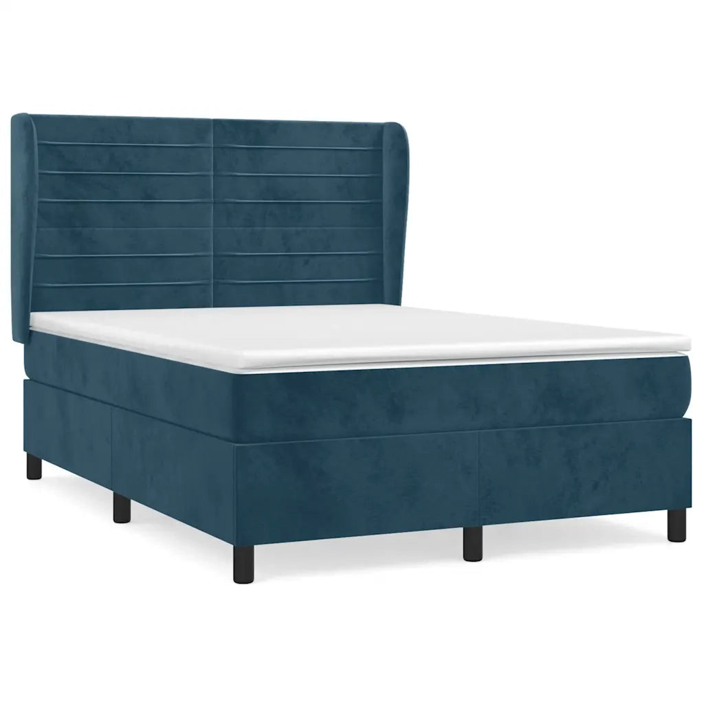 Giroletto a Molle con Materasso Blu Scuro 140x200 cm in Velluto