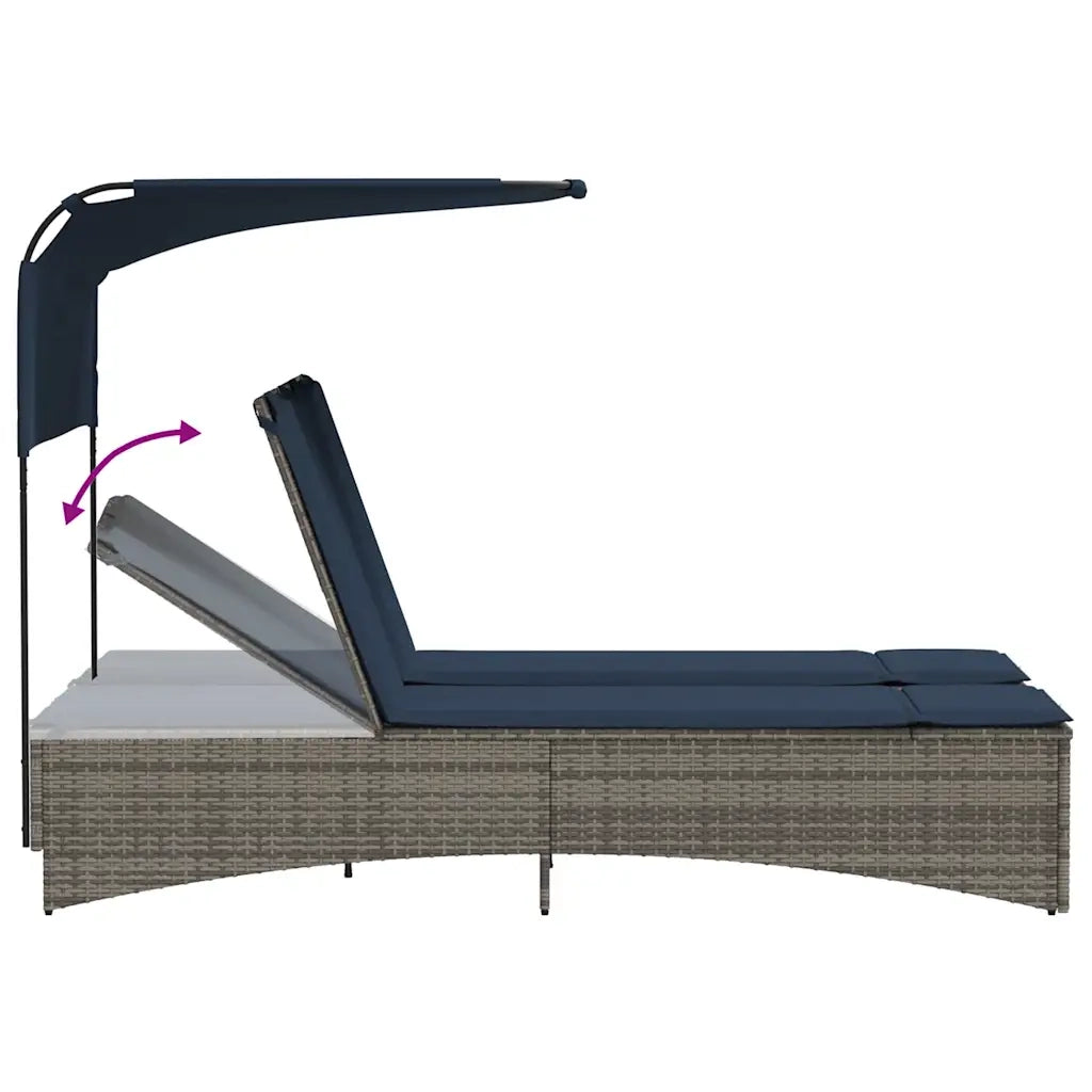 vidaXL Lettino prendisole doppio con baldacchino e cuscini grigio in polyrattan