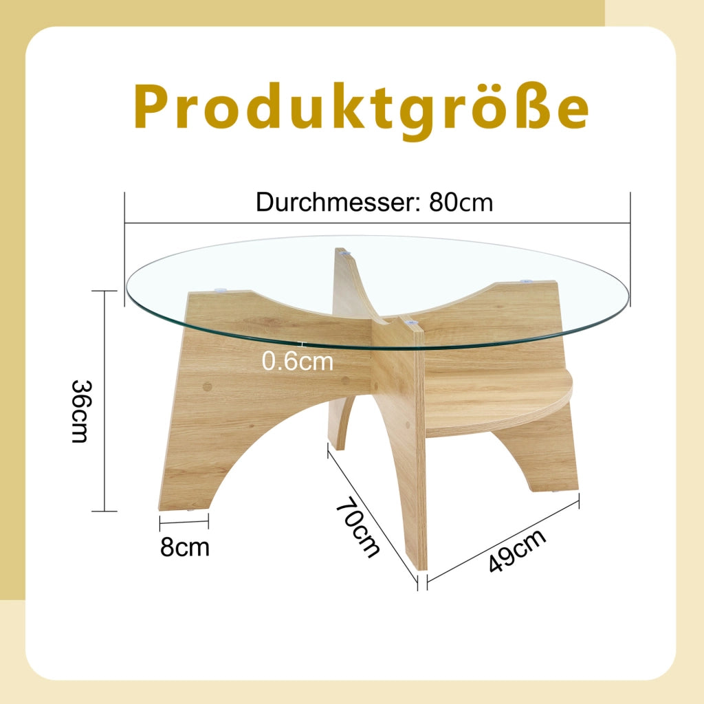 Tavolino da caffè ? 80 x 36 cm con piano in vetro di sicurezza; MDF naturale trasparente