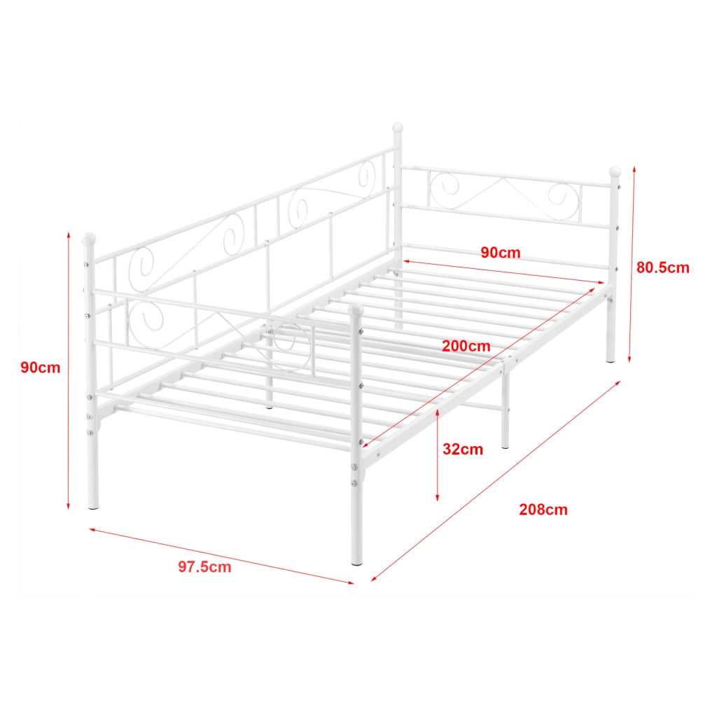 Struttura Divano Kerava in Acciaio Letto Singolo 90 x 200 cm - Bianco Opaco [en.casa]