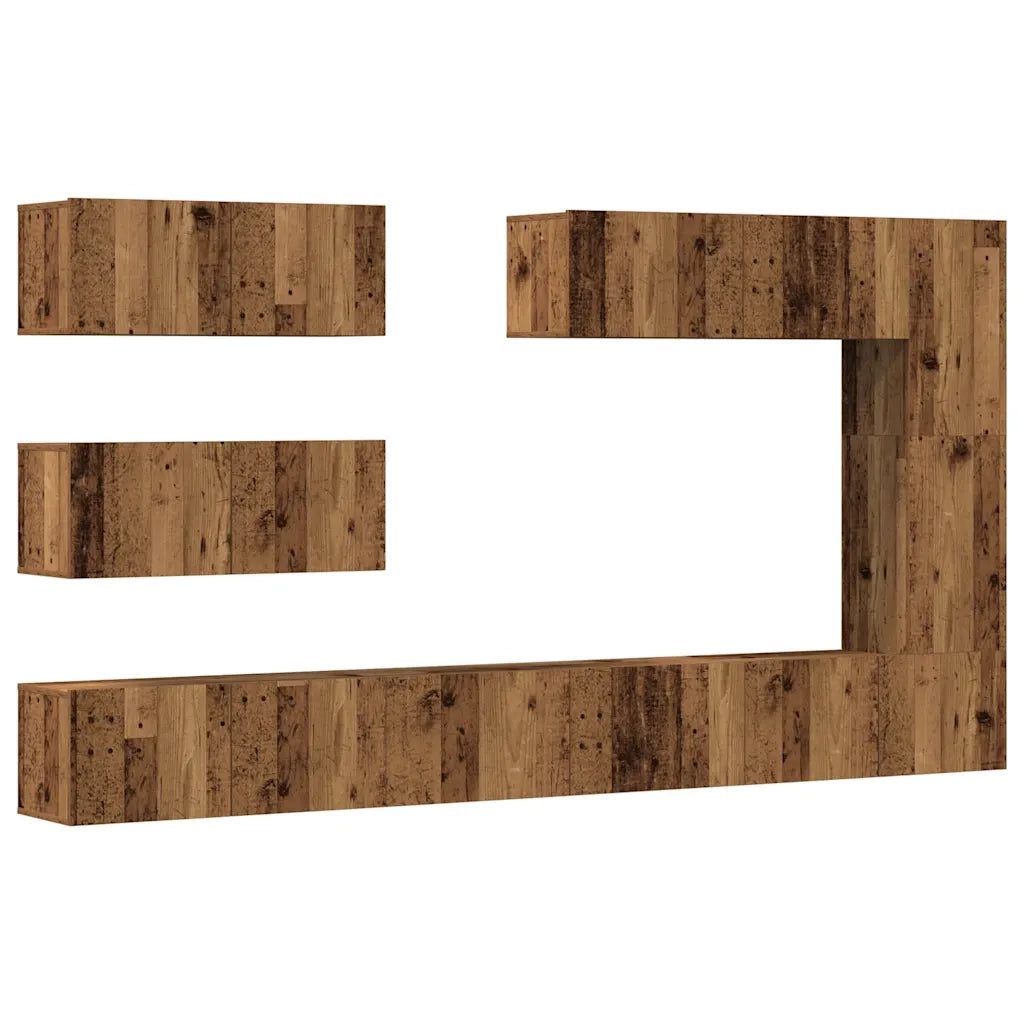 Set Mobile TV 7 pz Montato a Parete Legno Antico in Truciolato 3329139