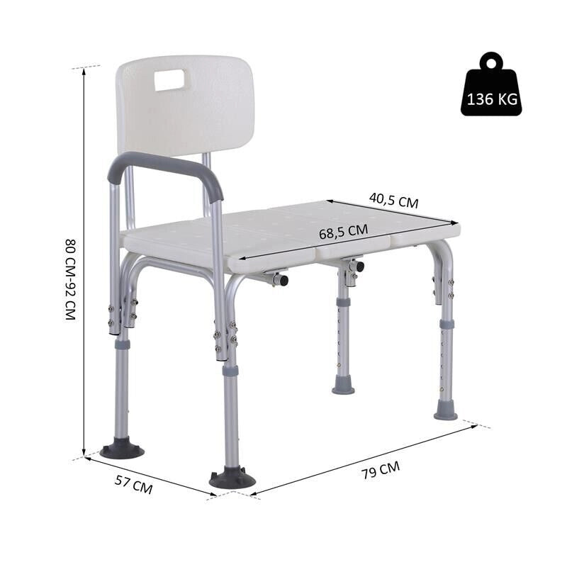 SEDIA PER DOCCIA E VASCA ALTEZZA REGOLABILE 6 LIVELLI ANTISCIVOLO 79X57X80-92CM