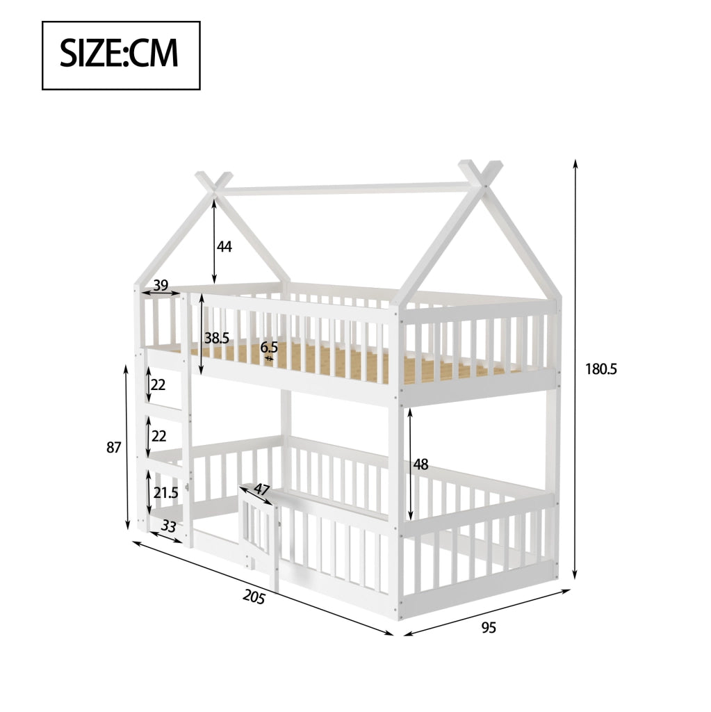 Letto a castello bambini 90x200 cm bianco con scala