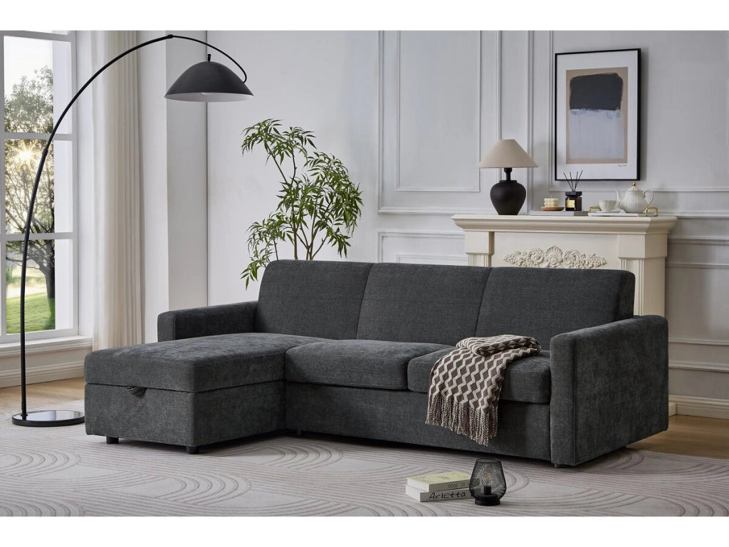 Divano angolare reversibile ed express trasformabile in tessuto "Celia" - 3 posti - Grigio
