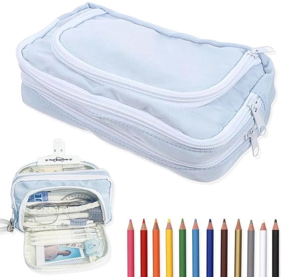 Pennetui Grande - Organizzatore per Scuola e Ufficio - Blu - Pennetui per Studenti - Organizzazione di Materiali Scolastici - Grande Capacità