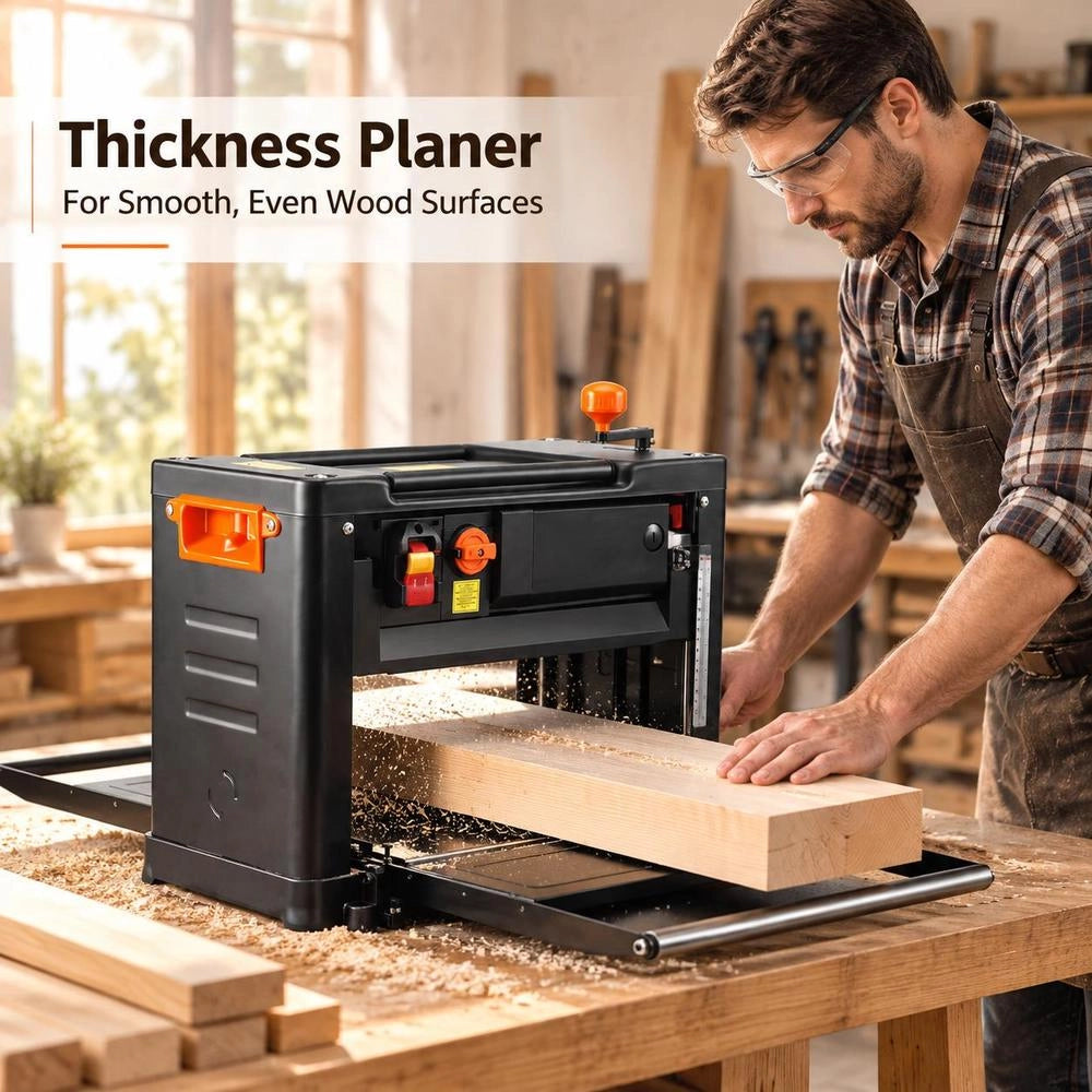 Thickness Planer, 2000W Power, 3 Planer Blades, 23.500 Rpm, Planing Width 33cm, Max. Cutting Thickness 15cm, Table Planer 52.5x69.6x48cm, Ideal For Woodworking