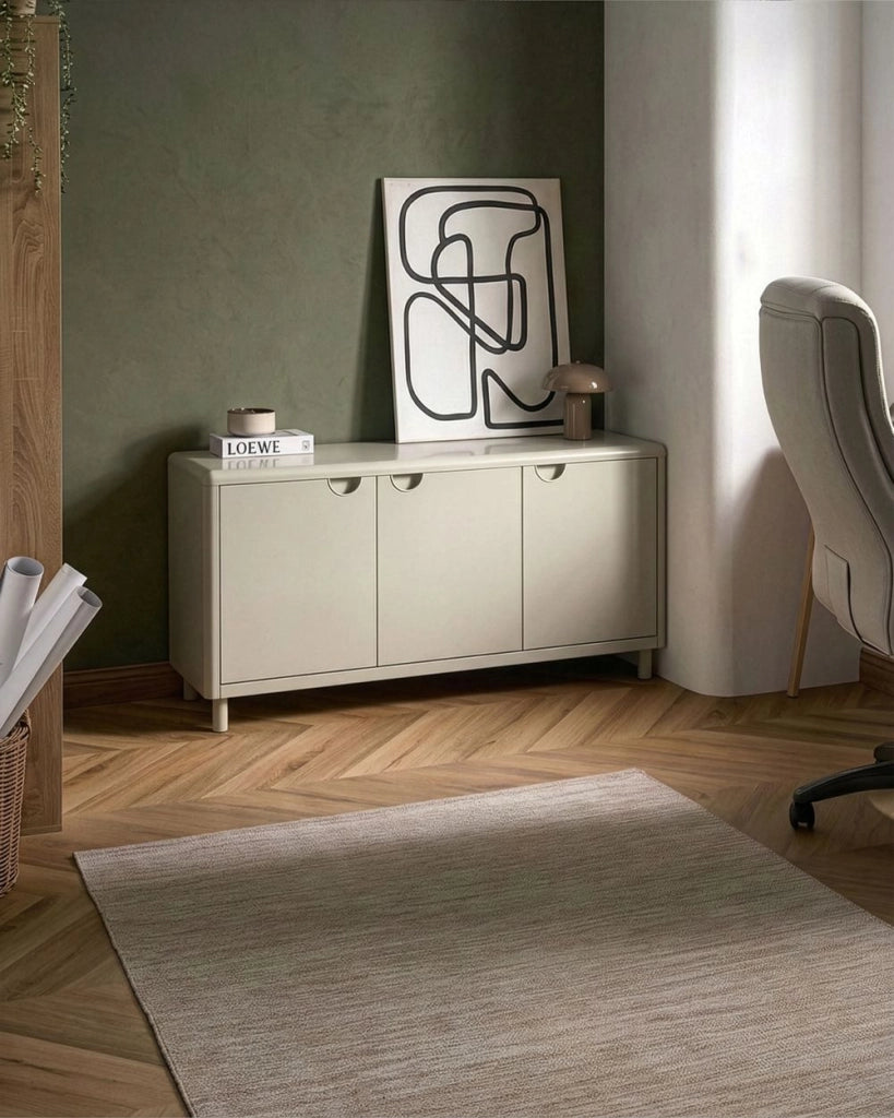 Mobile contenitore in acciaio beige con 4 ripiani e 3 ante, stile moderno per l'ufficio domestico