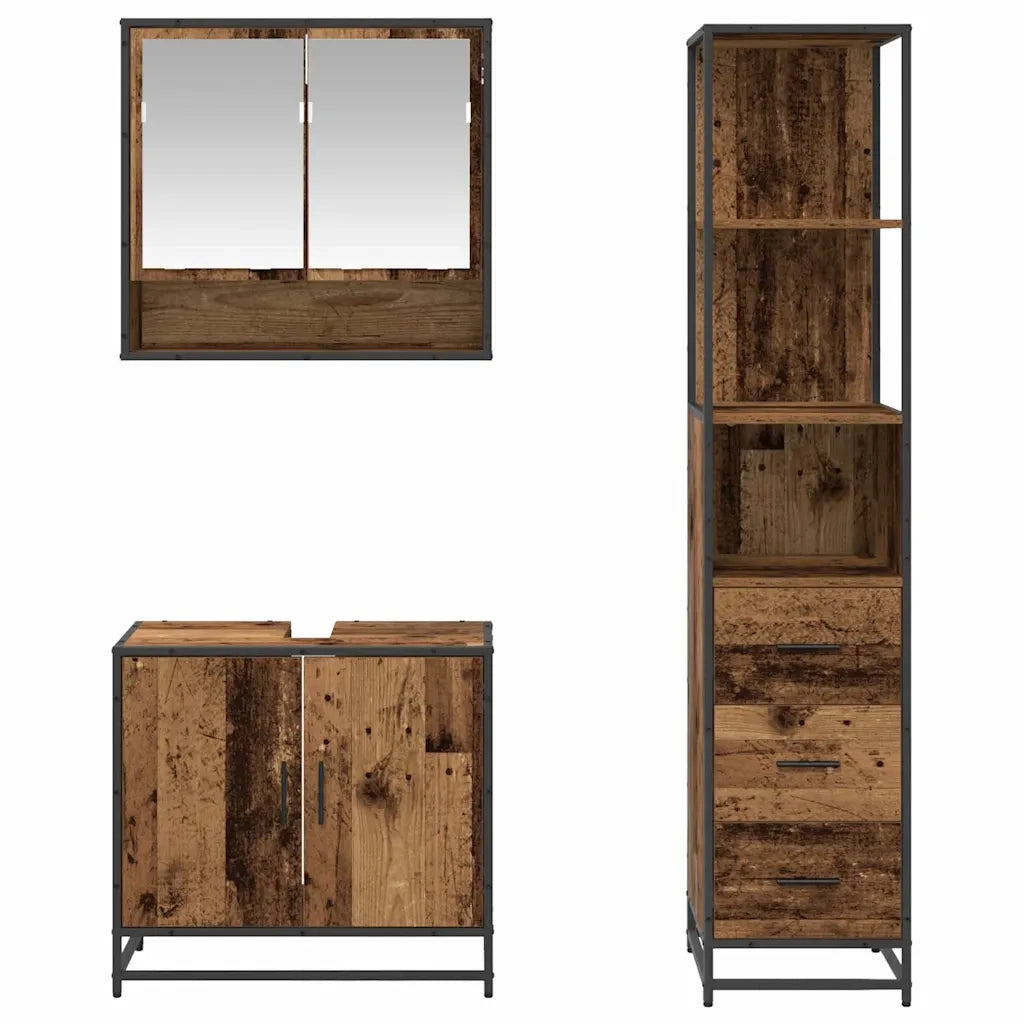Set di mobili per il bagno con cassetto 3 pcs Legno vecchio