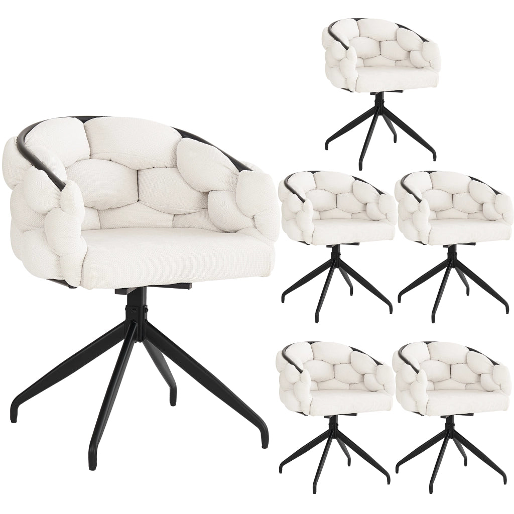 Sedie da Pranzo Set 6 Pezzi ¨C MINIMAL ¨C Velluto Beige, Schienale, 360¡ã Girevoli