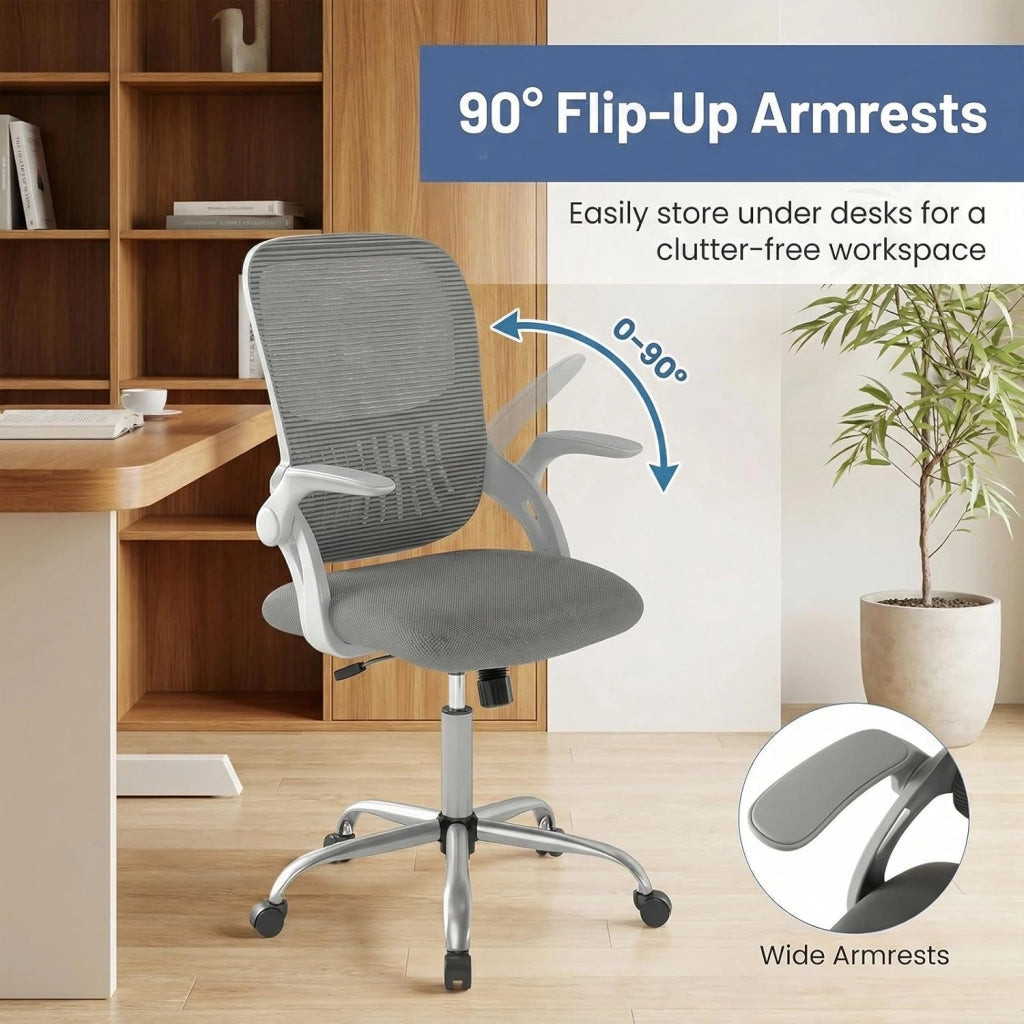 Sedia da ufficio in rete traspirante, sedia da scrivania ergonomica con altezza regolabile, braccioli pieghevoli, Cadeira girevole a 360° con ruote universali, carico 136 kg