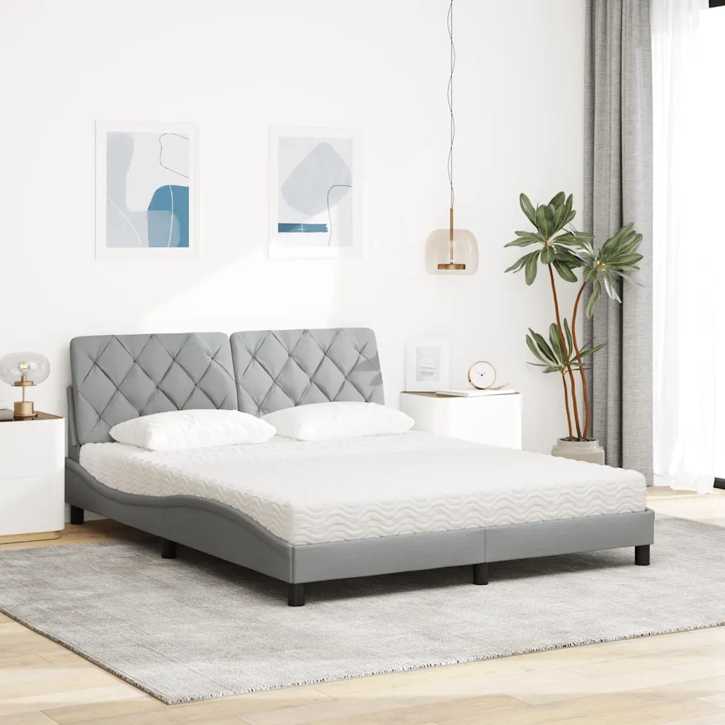 Letto con Materasso Grigio Chiaro160x200 cm Tessuto