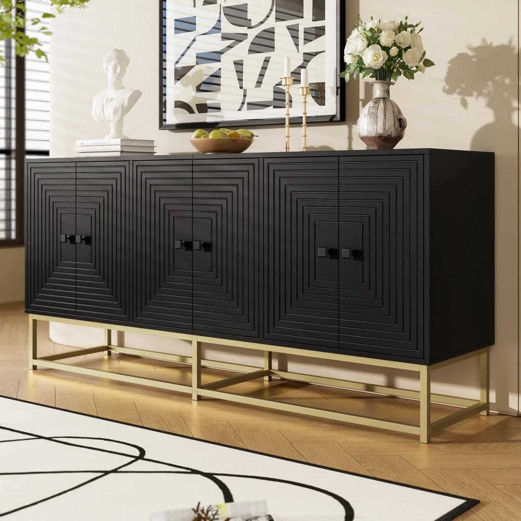 Credenza con 3 Ante Doppie; Frontali a Rilievo; Finitura Opaca; Ampio Contenimento; 160??38??75;5 cm; Truciolare; Nero