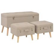Panca pouf sgabello contenitore 3 pezzi tessuto beige 3002089