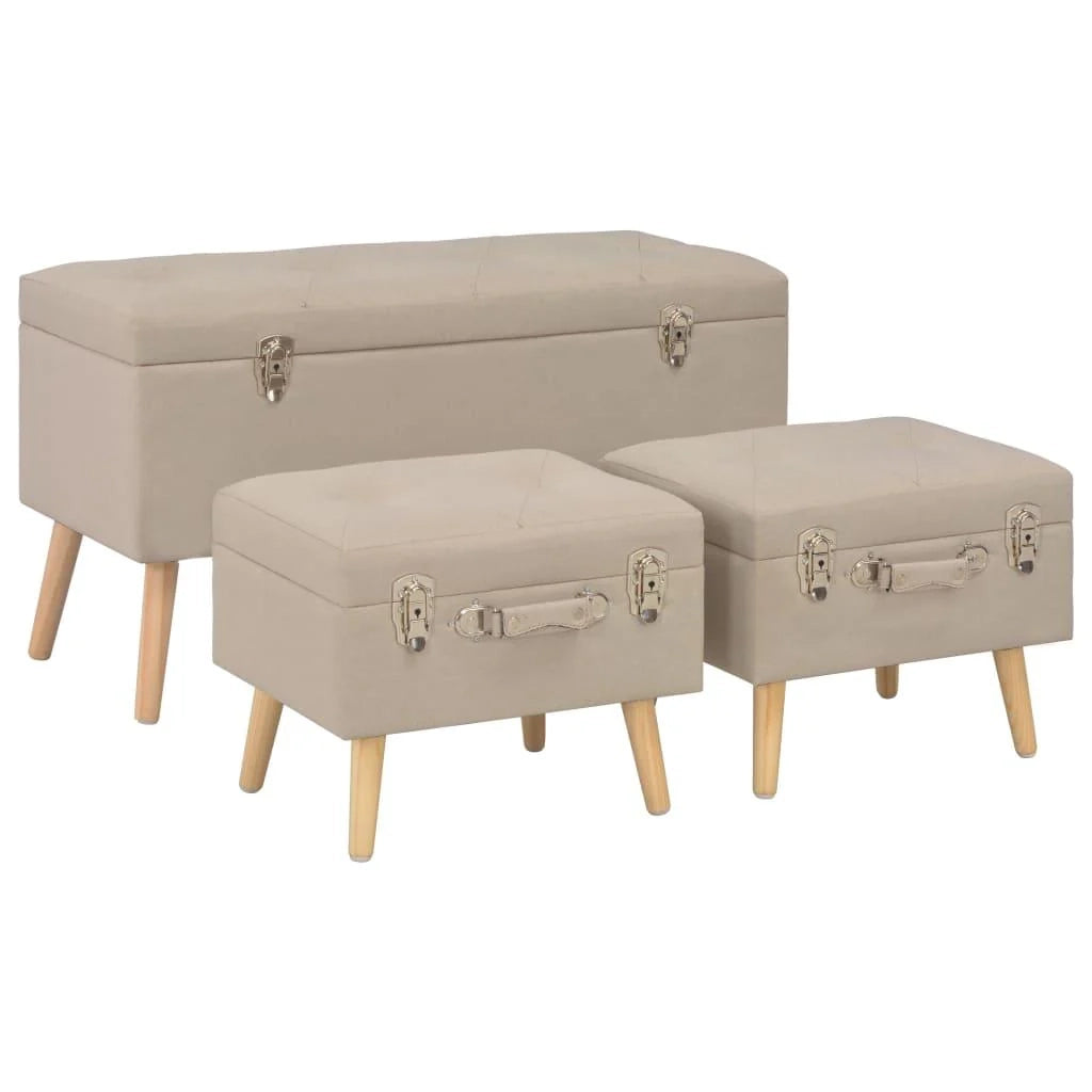 Panca pouf sgabello contenitore 3 pezzi tessuto beige 3002089