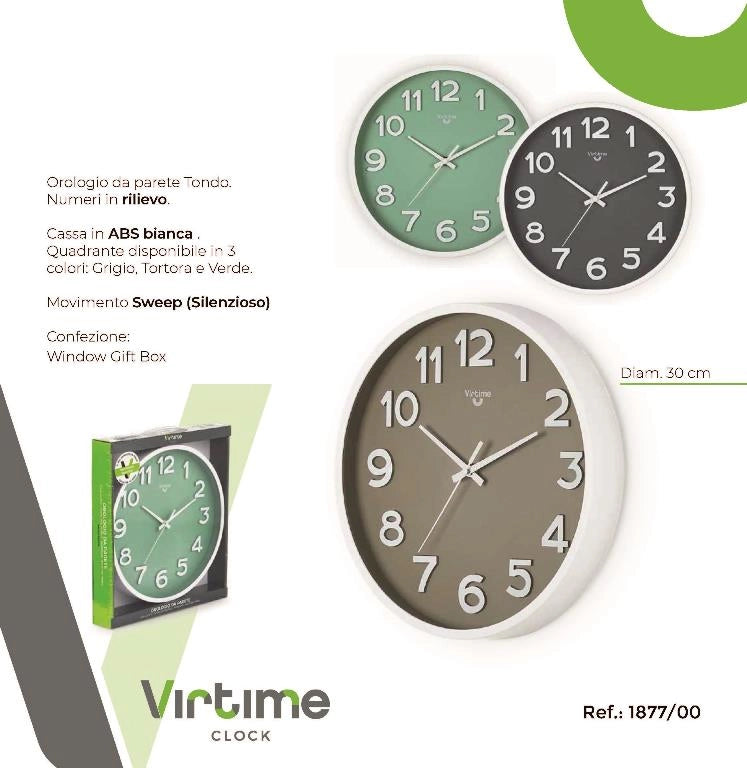 1 Pezzo Orologio da Parete Bianco Fondo Colorato 30 cm 3 Colori