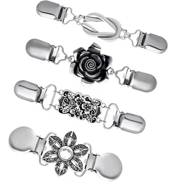 Set di 4 Clip per Colletto Vintage - Clips per Cardigan - Leggero e Sostenibile - Ideali per Eventi Formali - 4 Stili