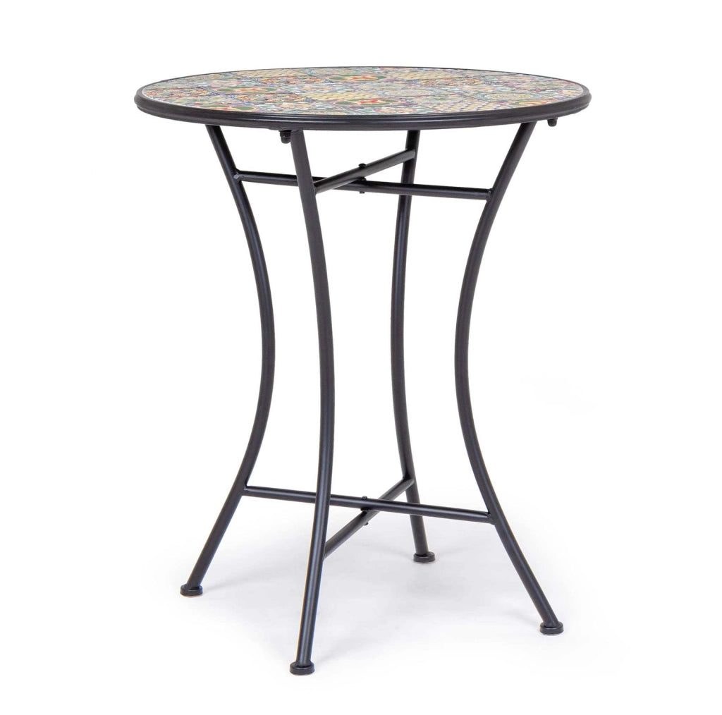 Tavolino da Esterno Giardino in Ceramica e Acciaio Rotondo 60 cm Naxos Bizzotto