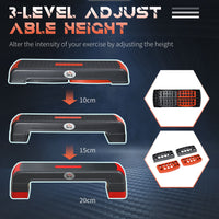 Step Fitness per Aerobica 78x28xh10-15-20 cm Altezza Regolabile in Plastica Nero e Rosso