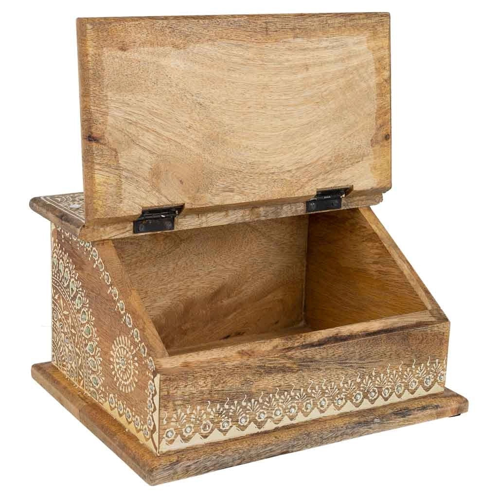 Portagioie in legno dipinto a mano marrone 24x20x12,5h cm