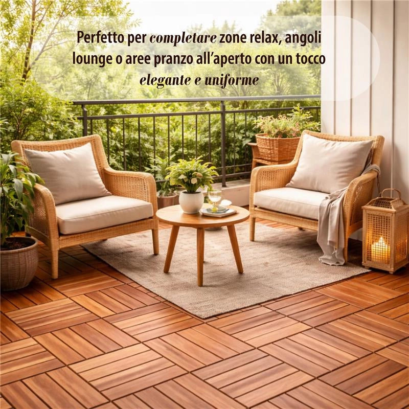 MA MAISON SET DI PIASTRELLE PER PAVIMENTO DA ESTERNO MODELLO WOOD IN ACACIA 30X30X2H CM - 0,36 M2 27 PEZZI