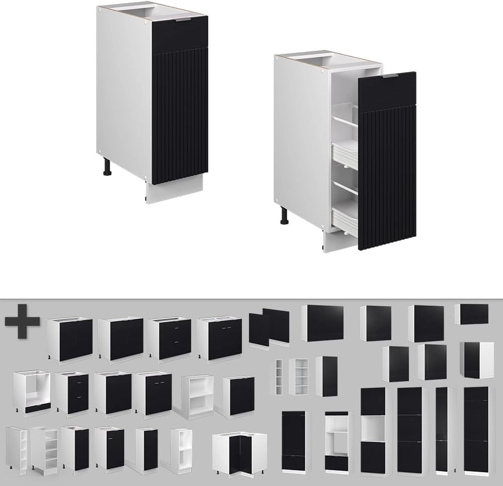 Mobile lavello cucina Fame-Line, Nero a righe, 80 cm con ripiano, PL Marmo
