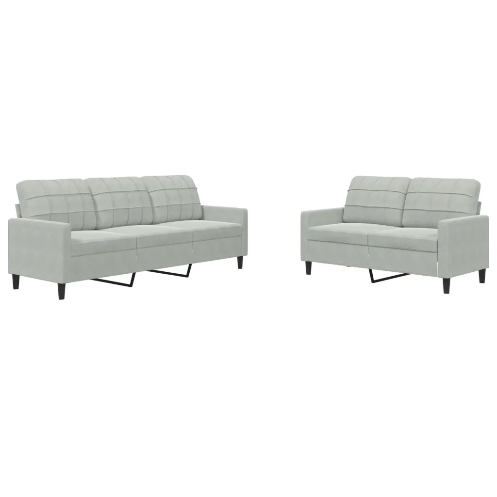 Set di Divani 2 pz con Cuscini Grigio Chiaro in Velluto 3278391