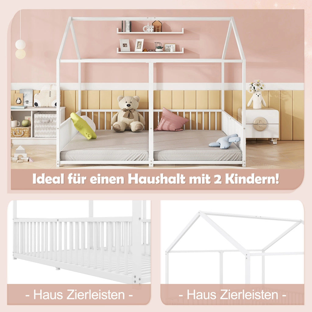 Letto a castello bianco in metallo con parapetto e scala 90x200 cm