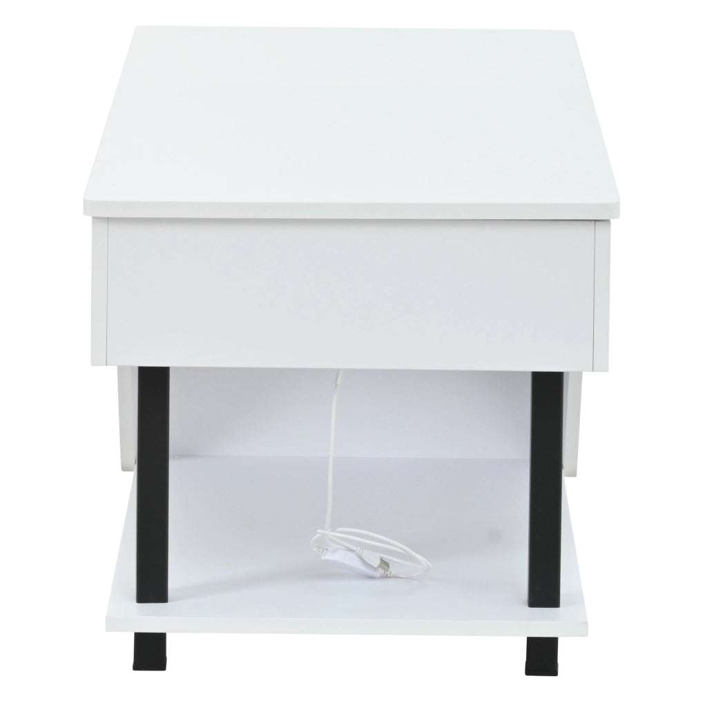 Tavolino da caffè bianco regolabile con vano nascosto e LED, 100 cm