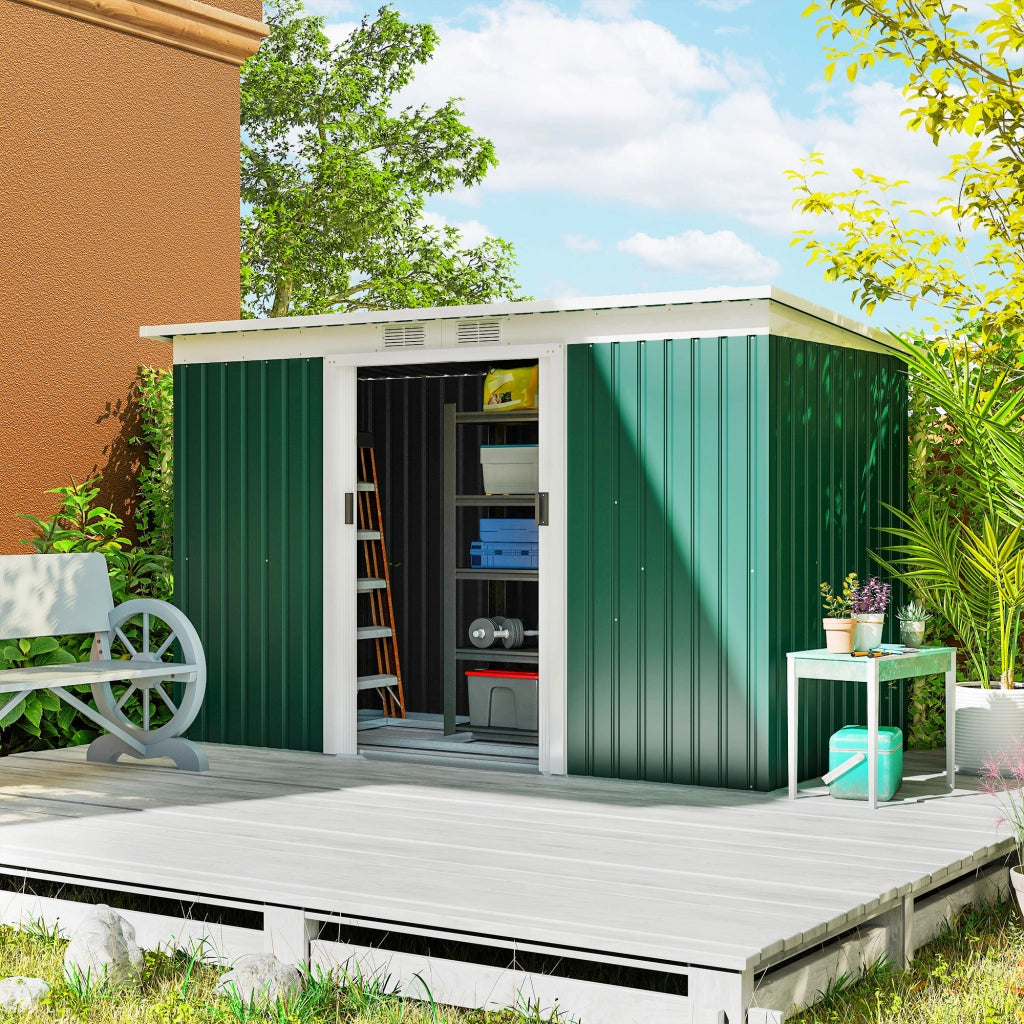 Casetta da Giardino in Metallo per Attrezzi ¨C zephmum ¨C Verde 213x130x172 cm